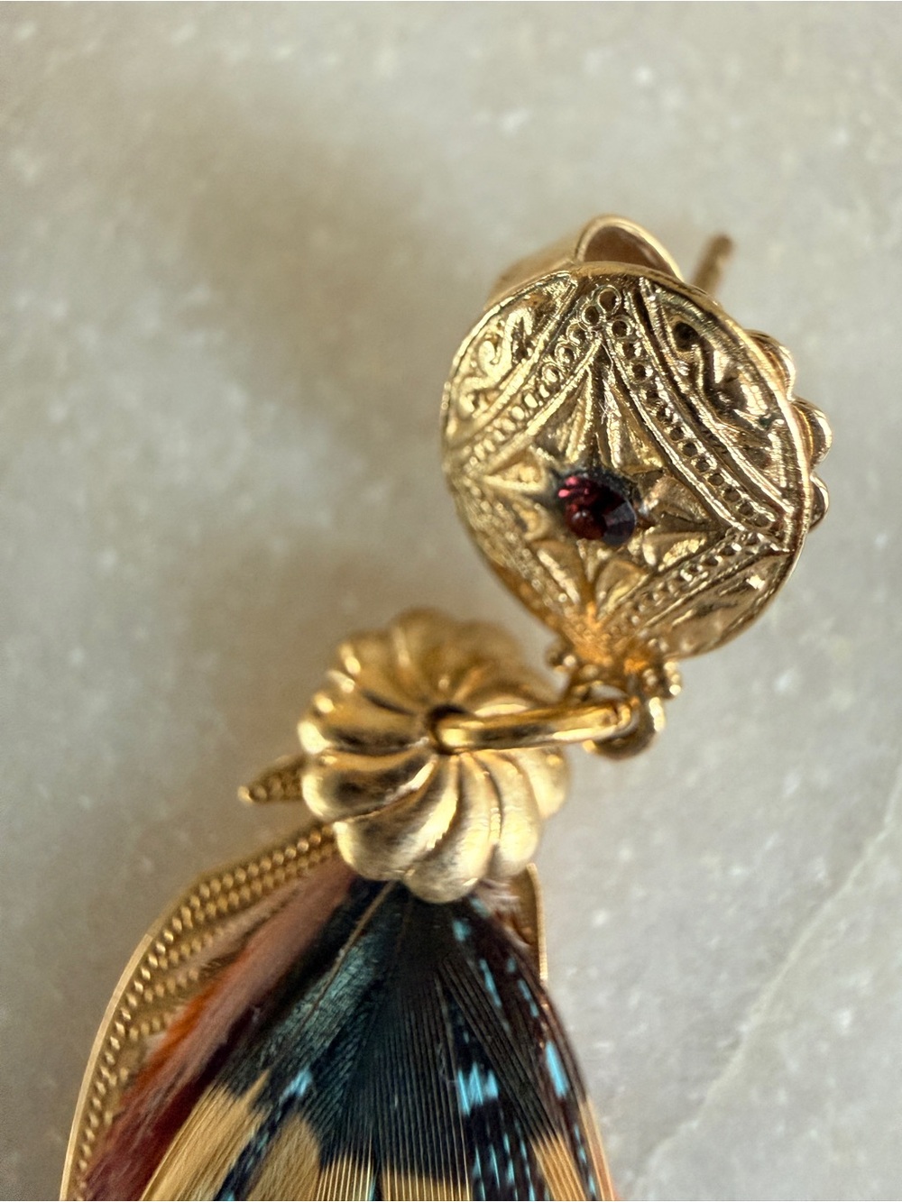 Gas Bijoux Small Sao Feather Drop Earrings Purple Gold Multicolor 24K Plated - Picture 4 of 9